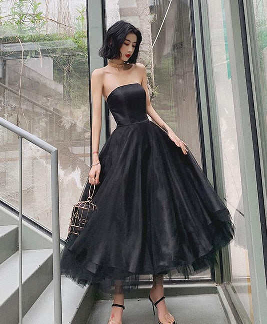 Black tulle short prom dress, formal dresses, black evening dress,DS4001