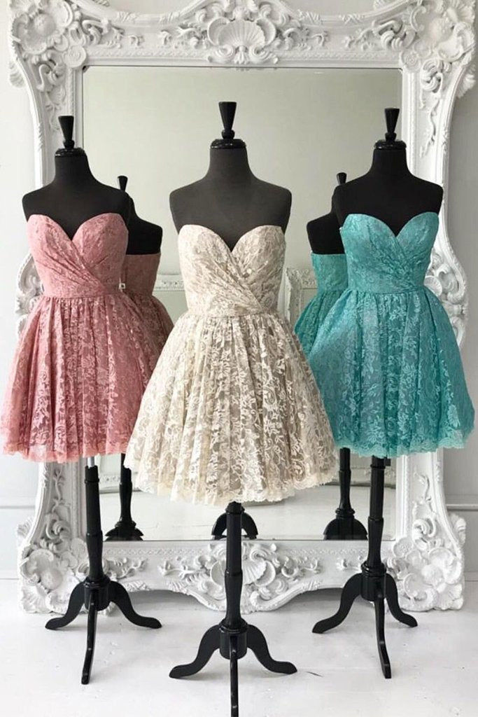 Cute sweetheart lace short prom dress, lace homecoming dress,DS1019