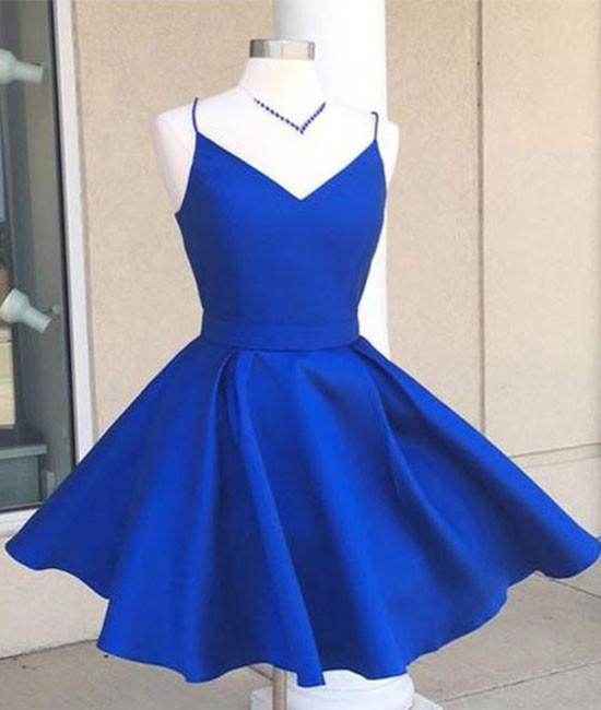 Simple v neck blue short prom dress. cute homecoming dress,DS1331