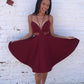 Simple burgundy short prom dress, homecoming dress,DS1317
