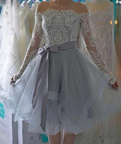 Cute gray lace short prom dress. cute gray homecoming dress,DS1291