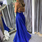 Simple blue satin long prom dress, blue satin bridesmaid dress ,DS2556