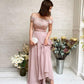 Pink chiffon lace off shoulder long prom dress, pink bridesmaid dress,DS2539
