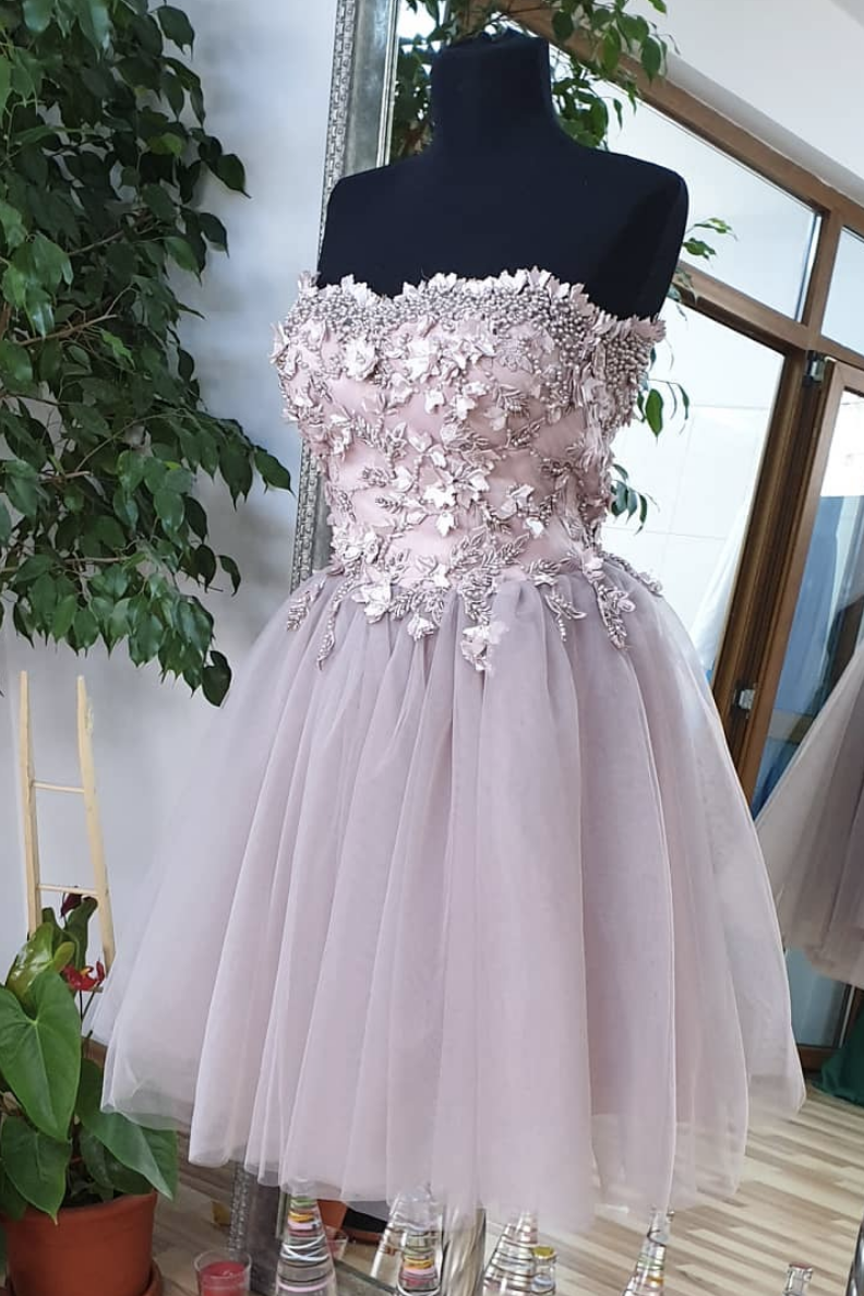 Cute sweetheart tulle lace beads short prom dress, homecoming dress,DS1214