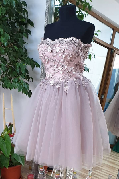 Cute sweetheart tulle lace beads short prom dress, homecoming dress,DS1214