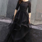 Black round neck tulle lace long prom dress, black formal dress,DS2448