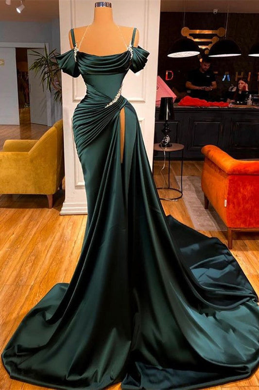 Elegant Stunning Off-the-Shoulder Mermaid Prom Dress Ruffles With Split ,DS4623