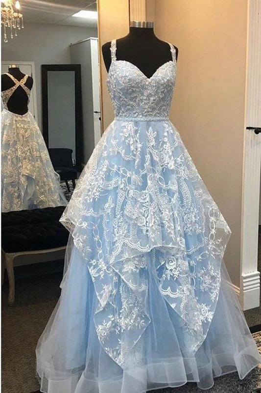 A Line Sweetheart Prom Dress Light Blue Evening Dress,DS3273