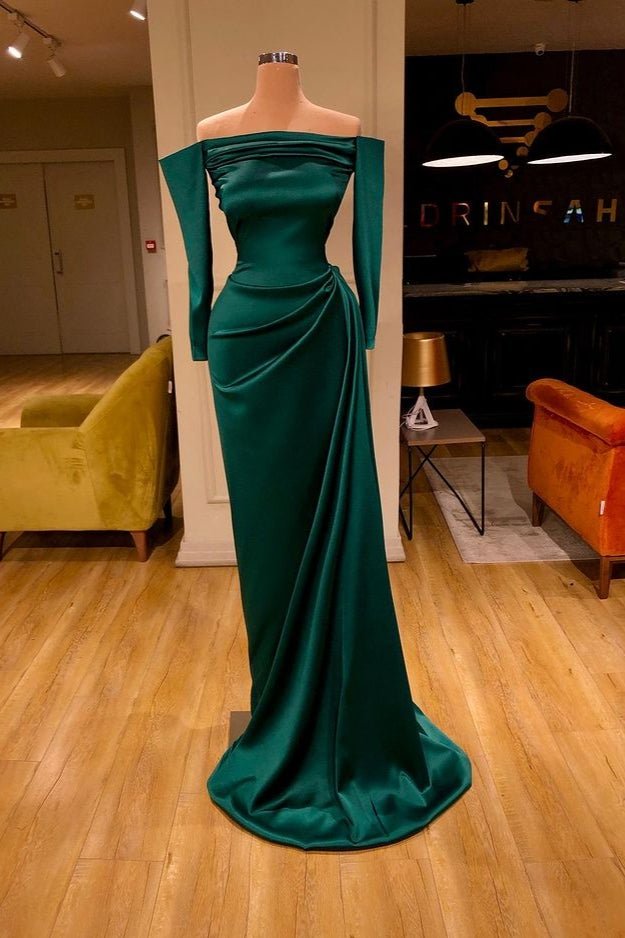 Beautiful Dark Green Long Sleeves Prom Dress Mermaid With Ruffles,DS4663