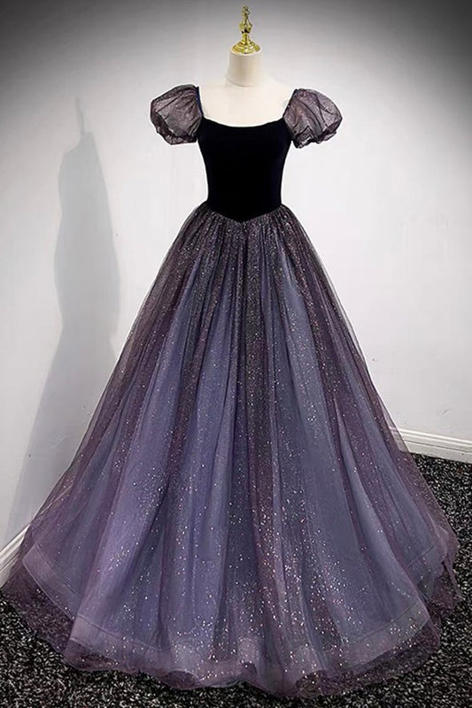Purple tulle long ball gown dress A line evening gown,DS3861