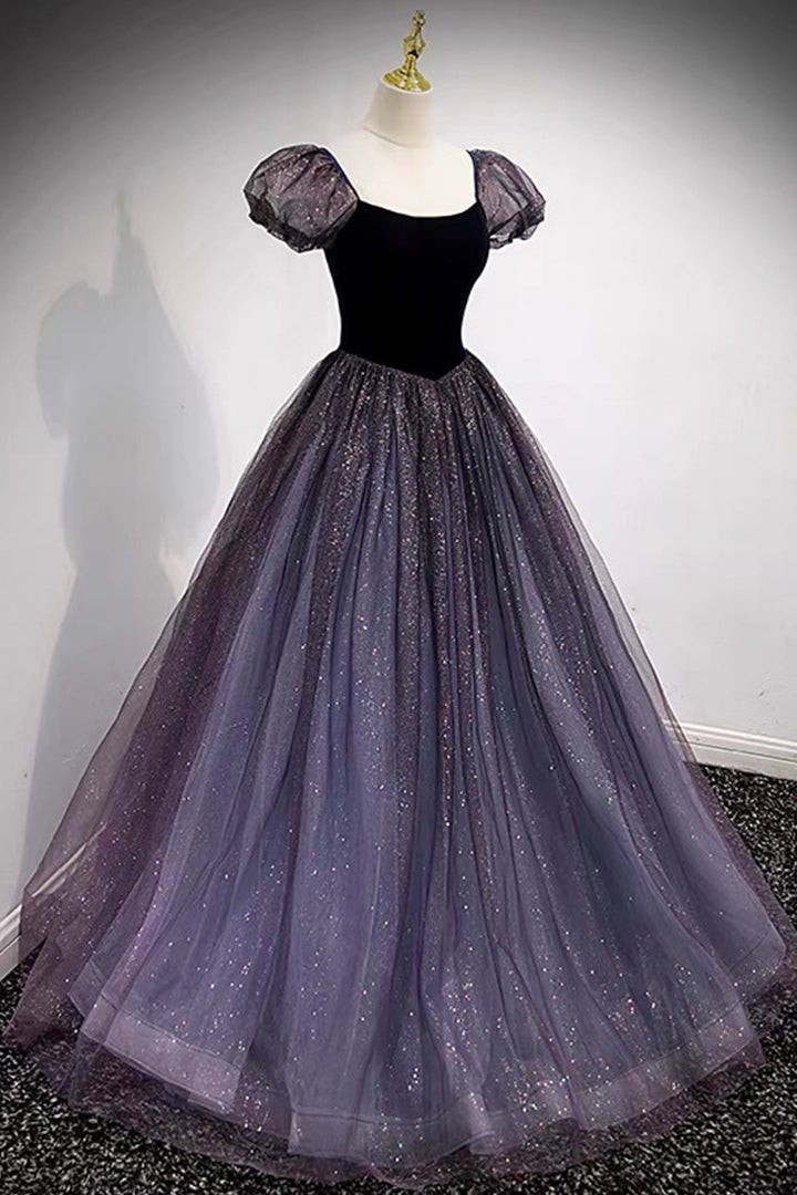 Purple tulle long ball gown dress A line evening gown,DS3861