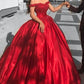 Ball Gown Off The Shoulder Red Satin Prom Dresses,DS4605