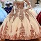 SPARKLY QUINCEANERA DRESS WITH DETACHABLE SLEEVES,DS4459
