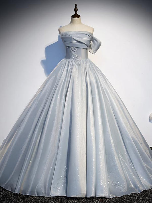 Strapless Ball Gown Shemmering Light Grey Prom Dresse, Affordable Prom Dresses,DS2583