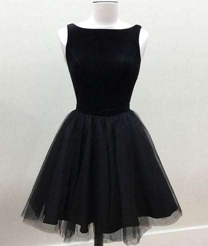 Black tulle short prom dress, cute black homecoming dress,DS1339
