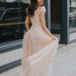 Light champagne tulle long prom dress, tulle formal dress,DS2444