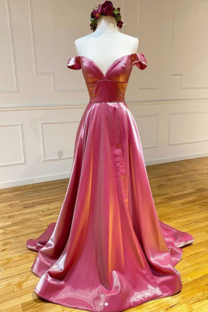 Simple sweetheart off shoulder satin long prom dress,DS2212