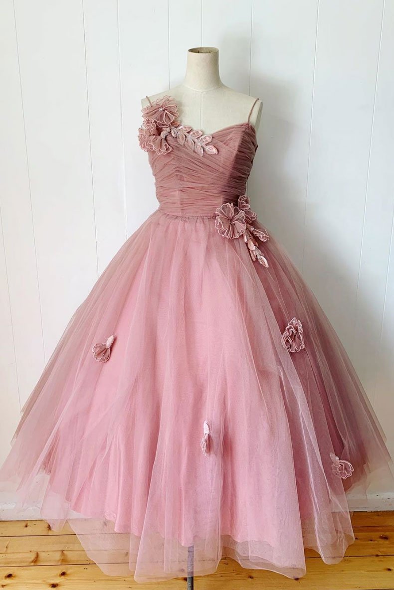 Pink sweetheart tulle tea length prom dress bridesmaid dress,DS2347