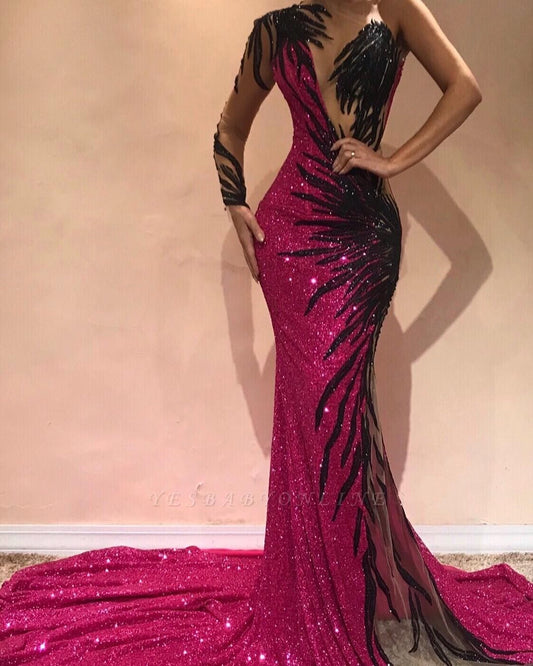 Sexy Mermaid Evening Dresses | One Sleeve Open Back Pageant Dress,CD3161