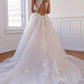 unique v neck tulle lace long prom dress, lace wedding dress,DS2394