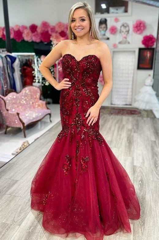 2022 Strapless Mermaid Sparkly Long Prom Dresses,Winter Formal Dresses,DS3658