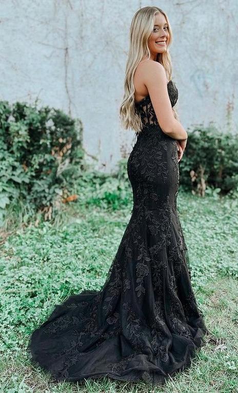 2022 Strapless Mermaid Black Long Prom Dresses,Winter Formal Dresses,DS3657