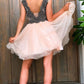 Cute v neck tulle beads short prom dress tulle homecoming dress,DS1196