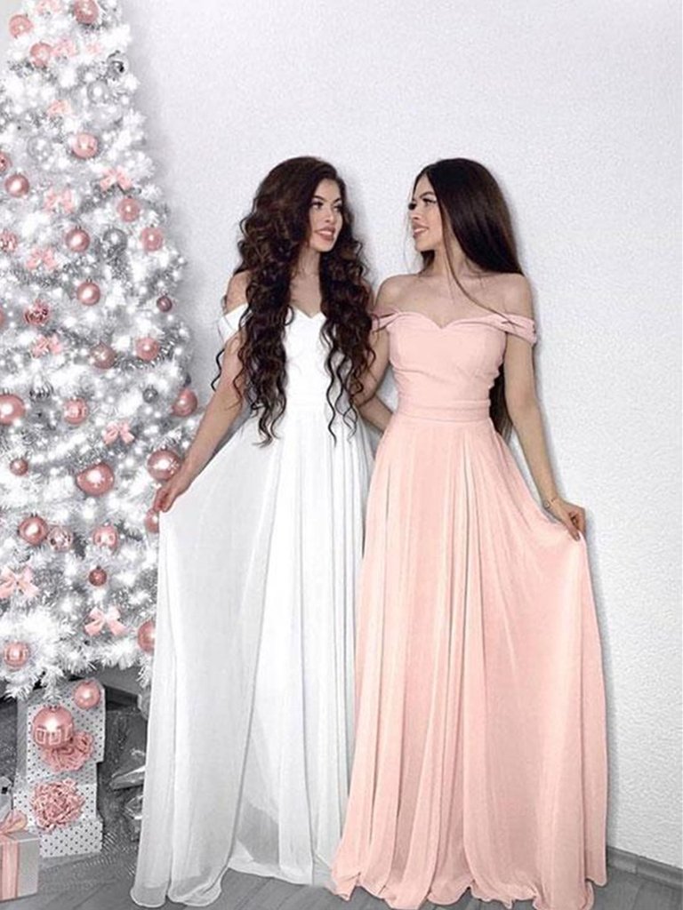 Custom Made White/Pink Off Shoulder Prom Dresses, White/ Pink Graduation Dress, Off Shoulder Formal Dresses,DS1825