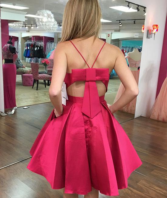 Red v neck short prom dress, simple red homecoming dress,DS1321