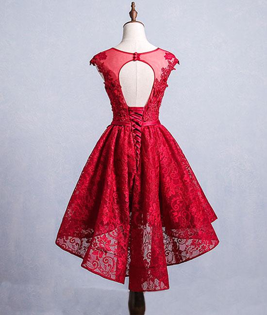 Cute burgundy lace short prom dress, burgundy homecoming dress,DS1302