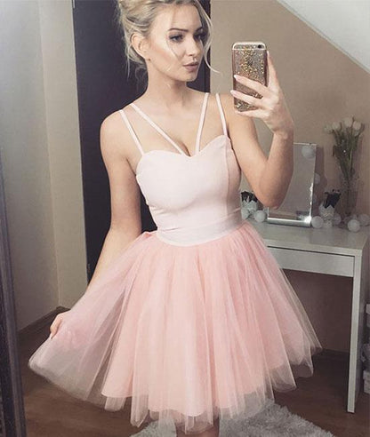 Cute sweetheart tulle short prom dress, pink homecoming dress,DS1325