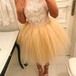 Champagne lace tulle short prom dress, champagne homecoming dress,DS1307