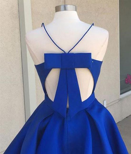 Simple v neck blue short prom dress. cute homecoming dress,DS1331