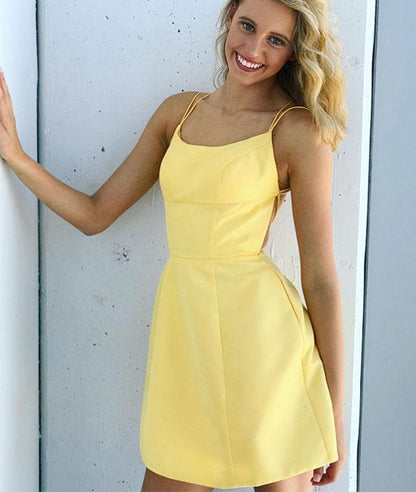 Simple yellow backless short prom dress, yellow homecoming dress,DS1326