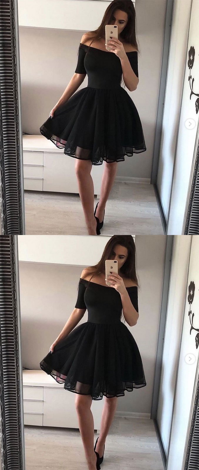 Simple black short prom dress, black homecoming dress,DS1255
