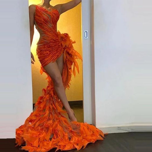 Sexy Cutout Orange Prom Dresses Tight Sheer High Low Jewel Neck Low Back Sleeveless Pageant Event Party Long Gowns,DS4174
