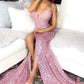 Sequins Pink Prom Dresses Cheap 2020 | Mermaid Sexy Slit Formal Evening Gowns Long,DS2861
