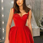 Classic Red Straps Prom Dress Tea-Length Sweetheart With Sequins,DS4650
