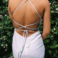 Tie Back Sheath White Homecoming Dress with Split ,DS0827
