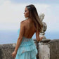 New Style Halter Ruffles Tulle Prom Dress With Slit, Long Backless Party Dress ,DS4562
