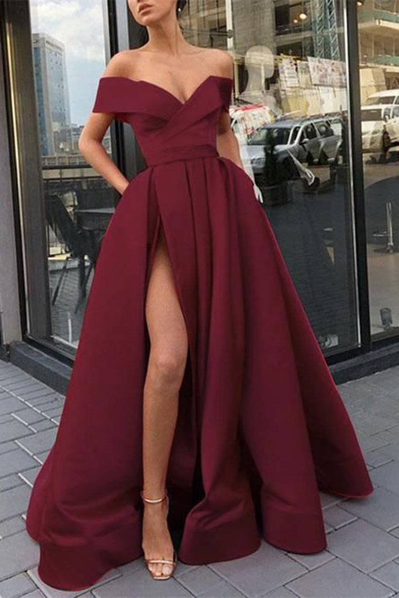 Simple burgundy satin long prom dress burgundy formal dress,DS2106