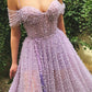 Purple sweetheart off shoulder tulle beads long prom dress,DS2337