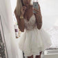 White sweetheart neck lace short prom dress, white homecoming dress,DS1273