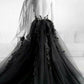 Black round neck tulle lace long prom dress black tulle formal dress,DS2355