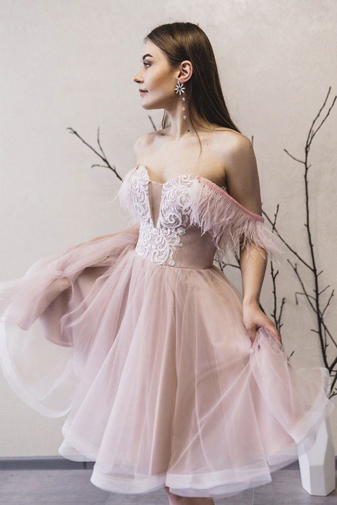 Pink sweetheart tulle lace short prom dress pink lace formal dress,DS1184