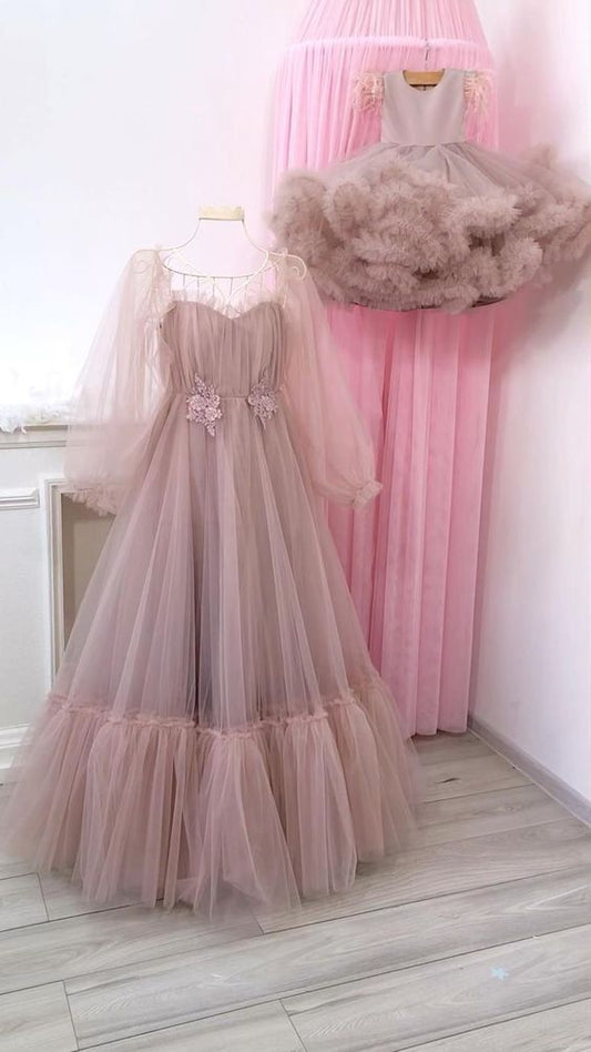 Long Sleeves Tulle Evening dresses party dress Prom dress Birthday,DS4609