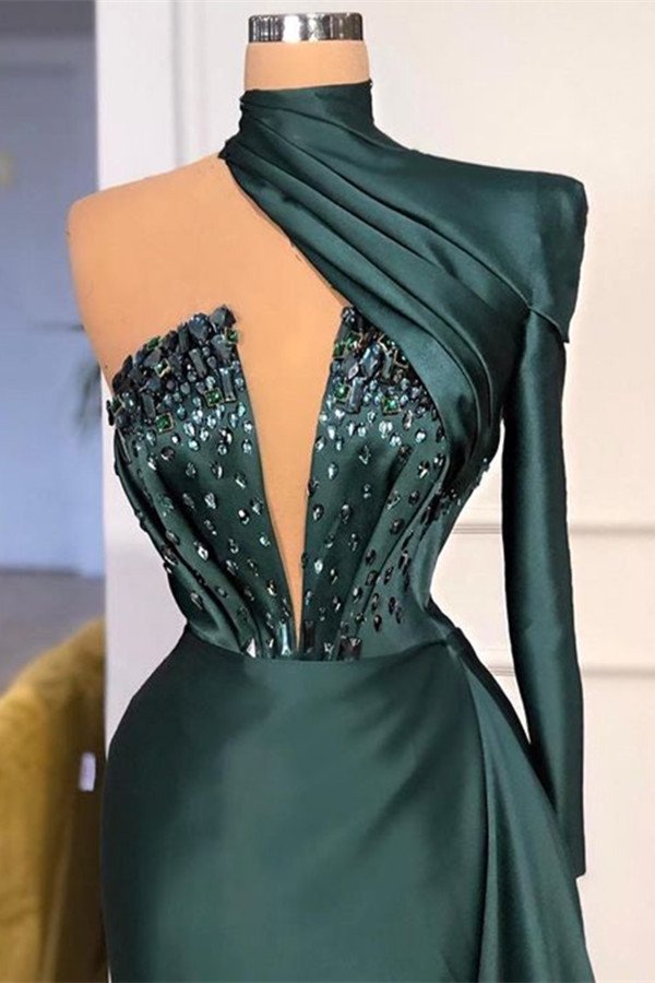 Chic High Neck Long Sleeves Mermaid Prom Dress With Crystal,DS4672