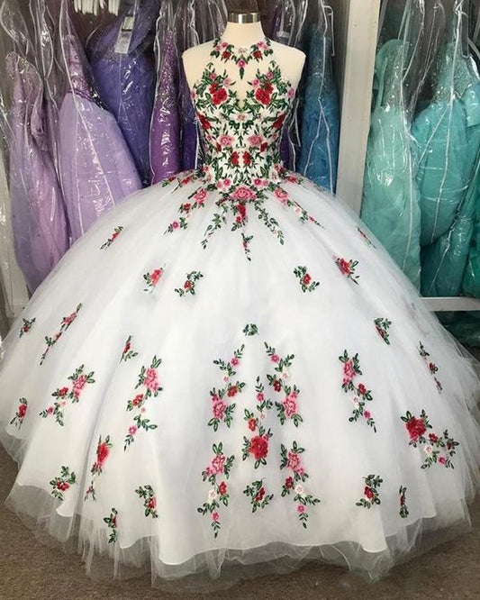 Fabulous White 3D Flowers Ball Gown Quinceanera Dresses Vestidos,DS4479