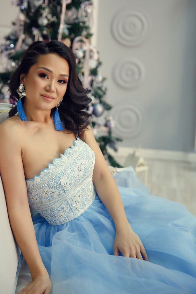 Princess Strapless Sky Blue Long Tulle A Line Prom Dress with White Lace.DS3039