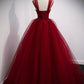 Burgundy Tulle Ball Gown Long Prom Dresses,Winter Formal Dresses,DS3298